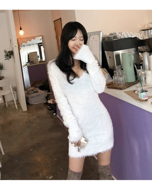 Autumn And Winter V-neck Thickening Keep Warm Elastic Sweater Base Dress - Image 7