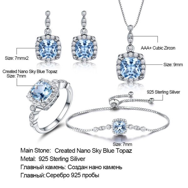 925 Sterling Silver Necklace Sky Blue Topaz Four-Piece Set - Image 2