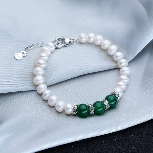 Agate Pearl Necklace Bracelet Ear Stud Set - Image 3