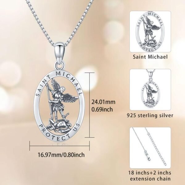 925 Sterling Silver Oval Saint Michael Medal Archangel Catholic Protect US Oxidation Pendant Necklace - Image 4