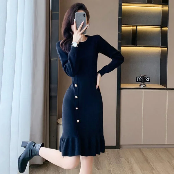 Black Dress Women's New Long Sleeve Base Knitting - Image 8