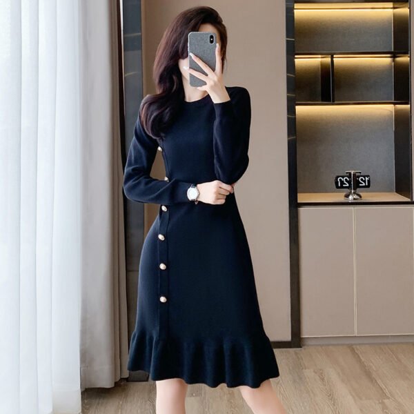 Black Dress Women's New Long Sleeve Base Knitting - Image 10