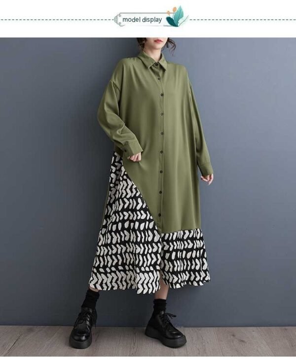 Loose Casual Print Patchwork Shirt Dress Minority Fashion - Image 8