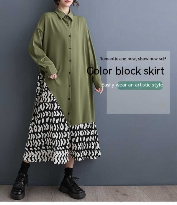 Loose Casual Print Patchwork Shirt Dress Minority Fashion - Image 10