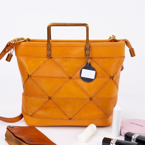 All-match Geometric Stitched Cowhide Women's Bag Work Commute Literary Handbag - Image 9