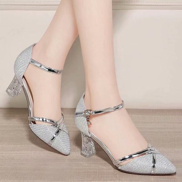 Women's Pointed Leather Sandals Mid-high Heel - Image 9