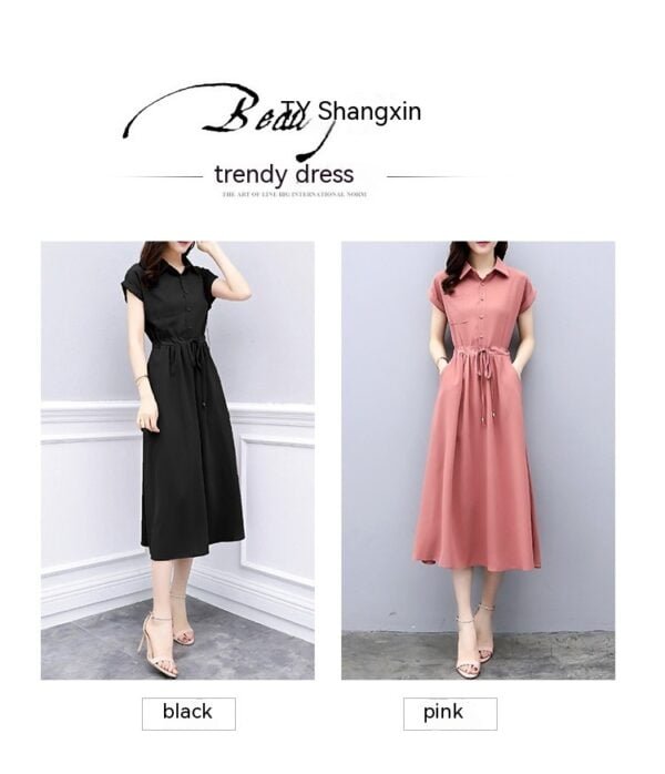 Waist-tight Slimming Elegant Long Dress Casual Polo Shirt Skirt - Image 10