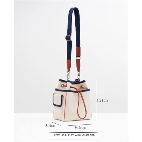 All-match Contrast Color Drawstring Closed Canvas Bag - Image 8