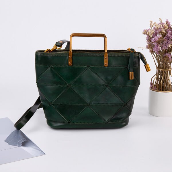 All-match Geometric Stitched Cowhide Women's Bag Work Commute Literary Handbag - Image 3