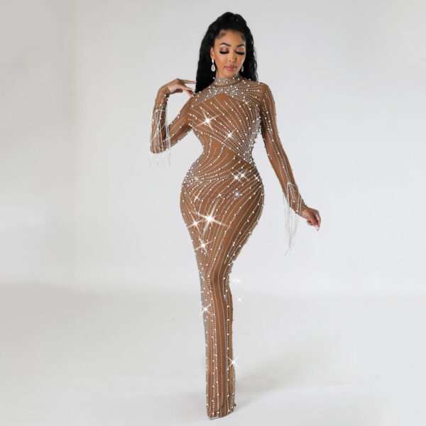 Women's Mesh Rhinestone Long Dress - Image 2