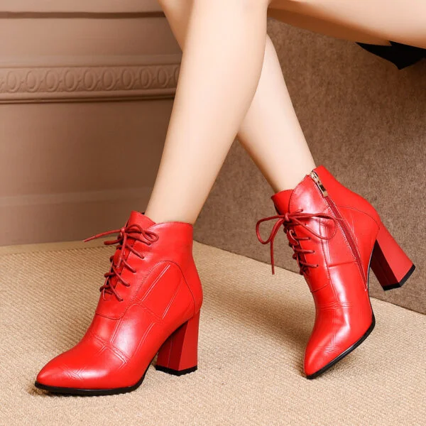 All-match thick heel leather boots high heel boots women - Image 2