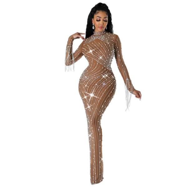 Women's Mesh Rhinestone Long Dress - Image 6