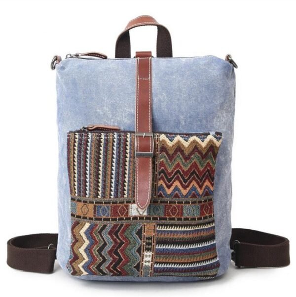 Women's Waterproof Canvas With Top Layer Leather Backpack - Image 3