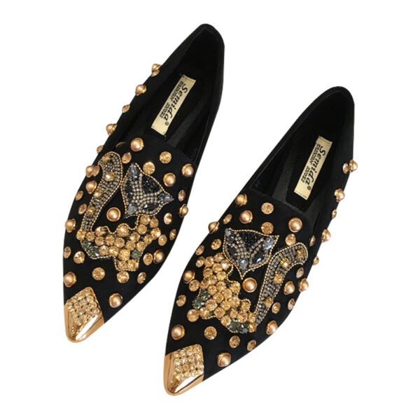 Women's Rhinestone Pointed Toe Rivet Flat Shoes - Image 5