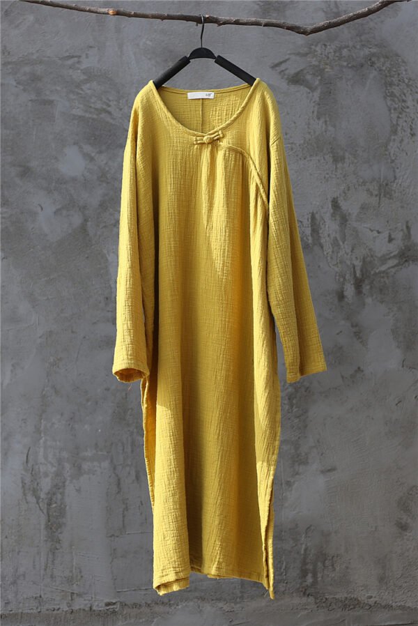 Artistic Retro Chinese-style Loose Zen Cotton Linen Dress Robe - Image 9