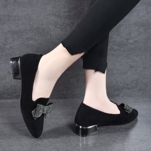 All-matching Round Toe Rhinestone Bow Leather Shoes - Image 10