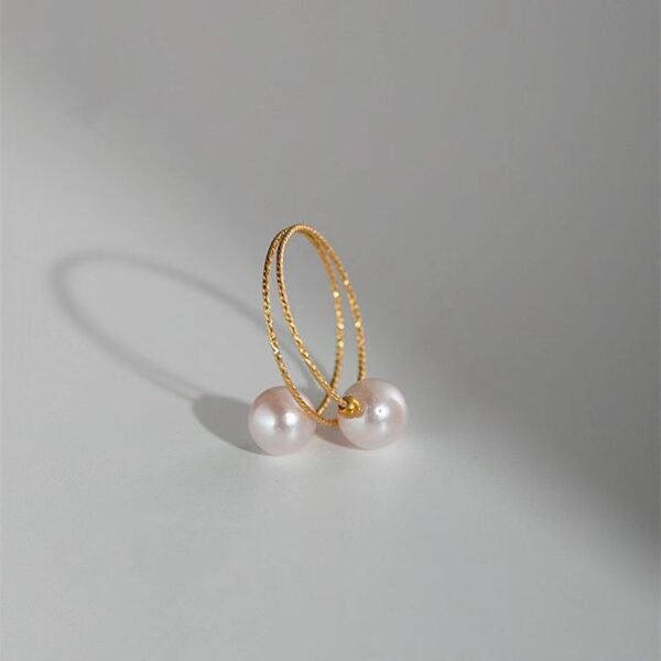 18k Gold Pearl Elastic Ring Au750 Color Gold Adjustable - Image 4