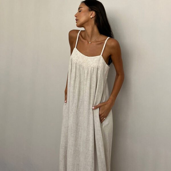 Apricot Soft Skin-friendly Sling Long Dress - Image 3