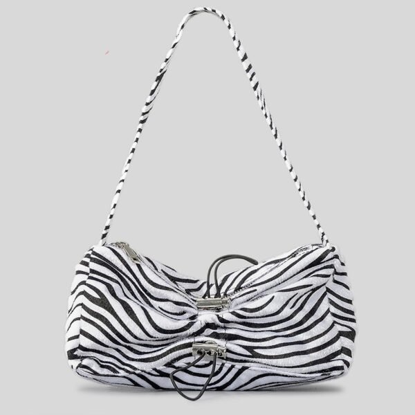 Autumn And Winter Drawstring Ruffle Zebra Stripes Underarm Bag Women - Image 4