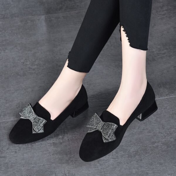 All-matching Round Toe Rhinestone Bow Leather Shoes - Image 7