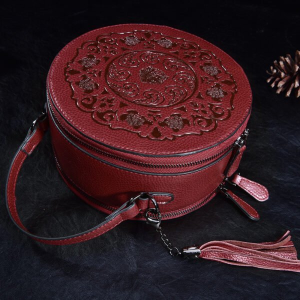 Women's Retro Round Leather Crossbody Bag - Image 8