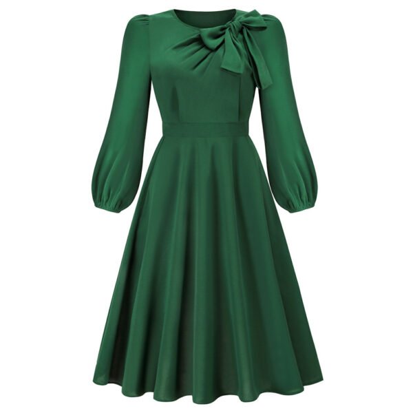 Autumn And Winter Long Sleeve Round Neck Bowknot Dress - Image 6