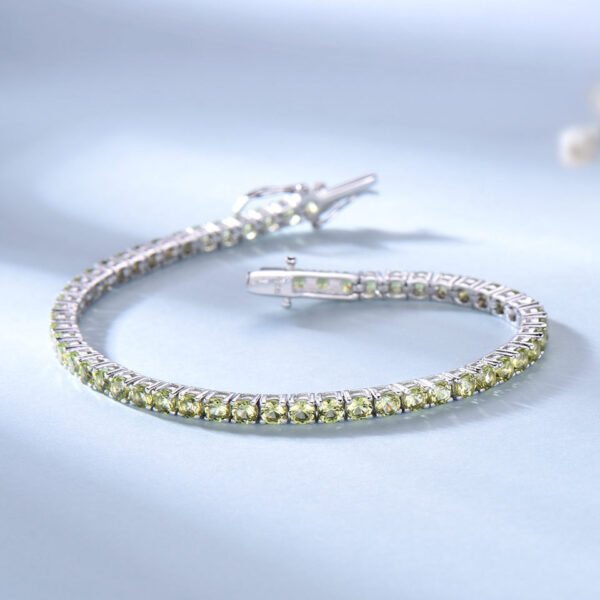 A Row Of Sterling Silver Full Of Diamond Luxury Peridot Bracelet Girls Fashion Simple Bright Silver Bracelet - Image 4