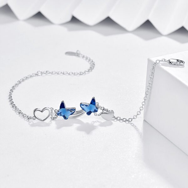 925 Sterling Silver Butterfly Blue Cubic Zirconia Pendant Bracelet Jewelry - Image 3