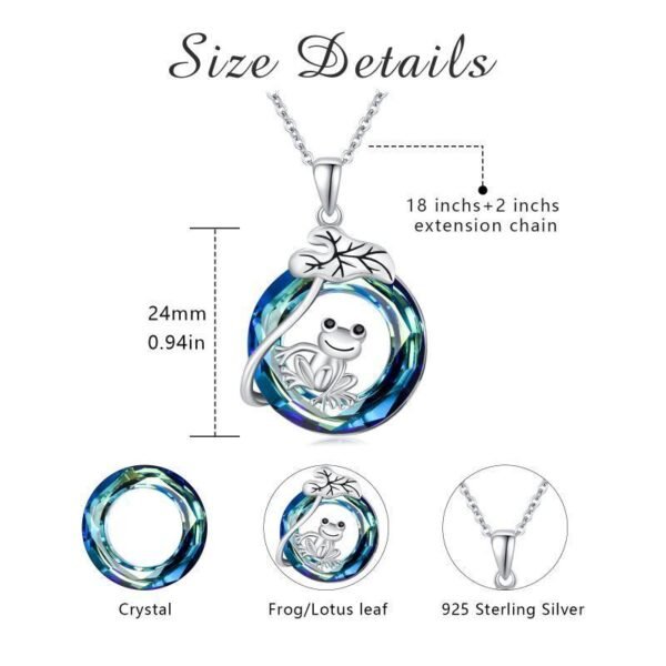 925 Sterling Silver Frog Lotus Leaf Necklace with Circle Crystal Pendant Cute Animal Jewelry Gifts - Image 4