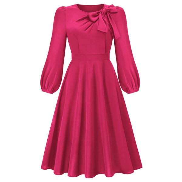 Autumn And Winter Long Sleeve Round Neck Bowknot Dress - Image 5