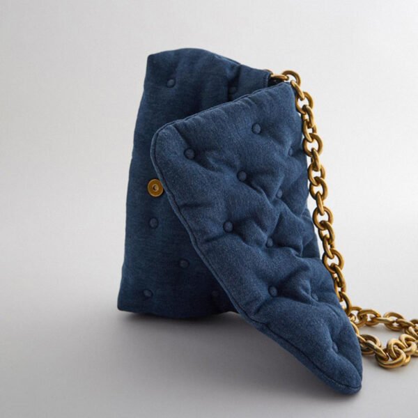 Blue oversized denim quilted shoulder messenger bag chain bag - Image 5