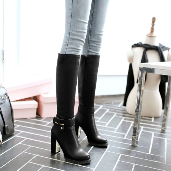 Belt buckle thick heel women's boots - Image 2