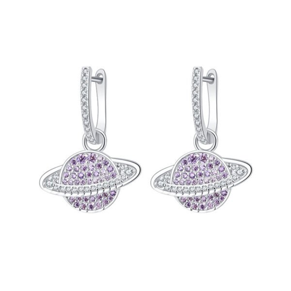 925 Sterling Silver Studded With Purple Zircon Star Earrings - Image 4