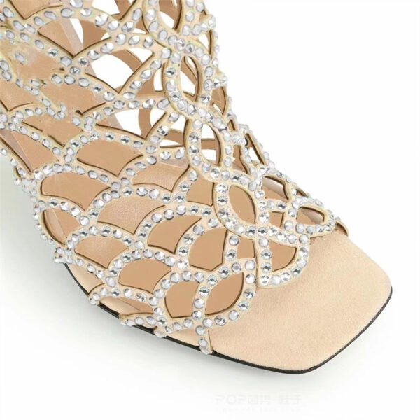 Women's Peep Toe Rhinestone Hollow High Heels - Image 4