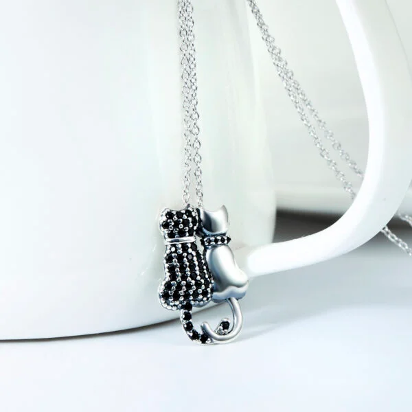 Black And White Cat Necklace With Diamonds - Image 10