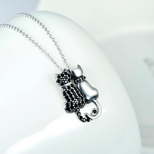 Black And White Cat Necklace With Diamonds - Image 9