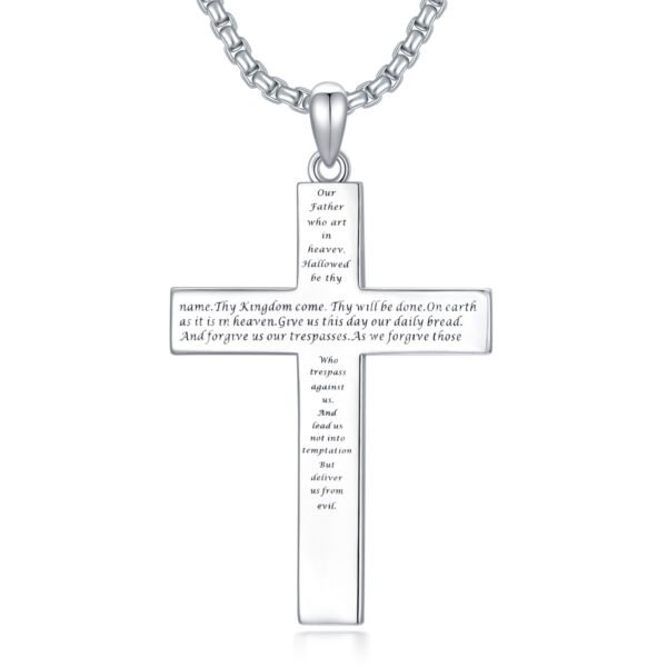 925 Sterling Silver Cross Pendant Necklace With Christian Bible Verse - Image 2