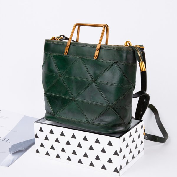 All-match Geometric Stitched Cowhide Women's Bag Work Commute Literary Handbag - Image 4