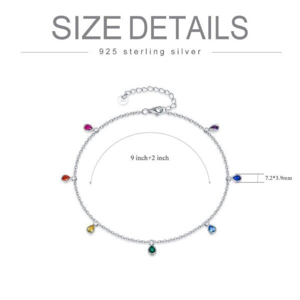 Anklets for Women Sterling Silver Multi Color Oval Rainbow Anklet Bracelets Fashion Jewelry Gifts for Women Teen Girls Friend Birthday - Image 2