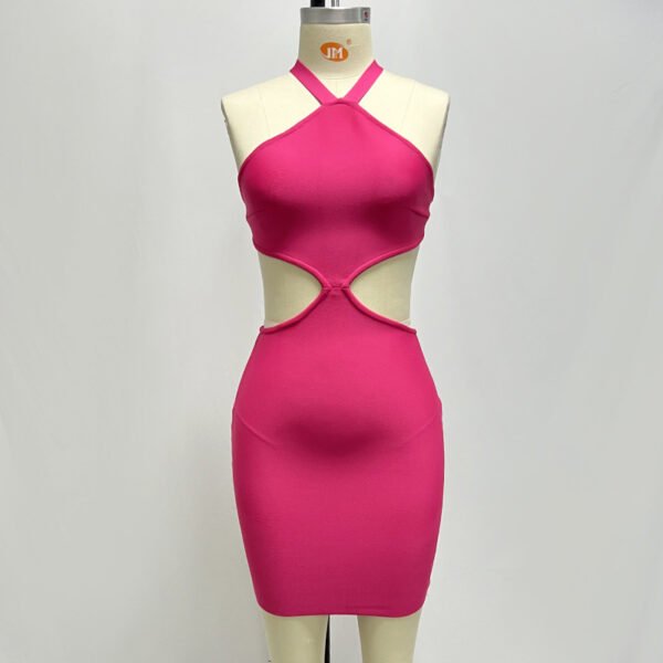 Back Pearl Buckle Bandage One-piece Dress - Image 5