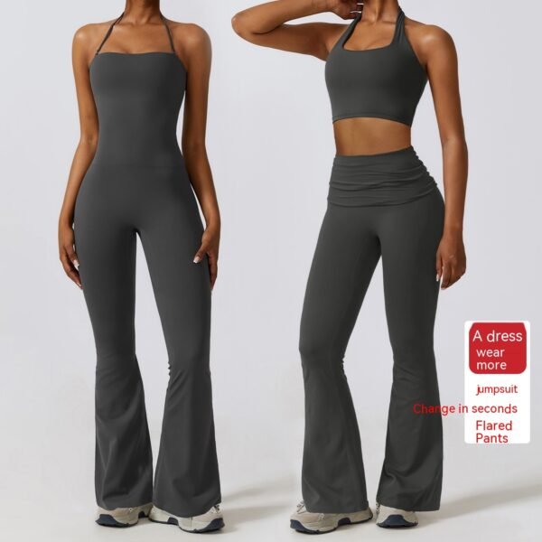 Women's Tight Yoga Jumpsuit Nude Feel Nylon Bell-bottom Pants - Image 7