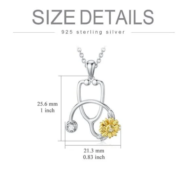 925 Sterling Silver Sunflower Stethoscope Medical Doctor Nurse Student Graduation Pendant Necklace - Image 5