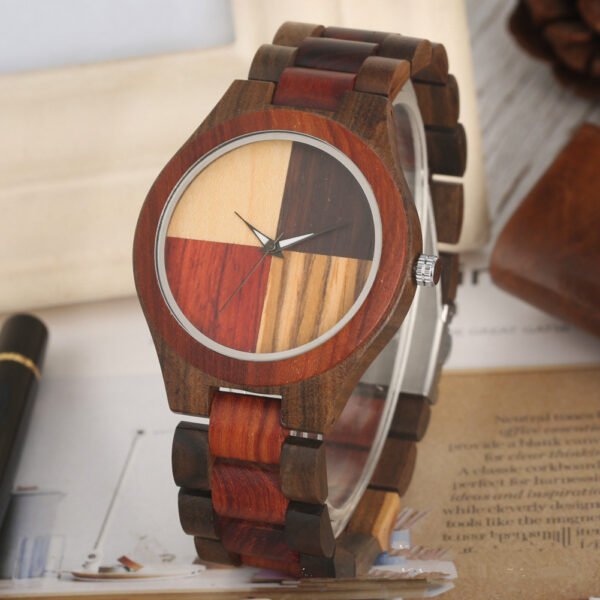 Bamboo and wood four-color splicing quartz watch