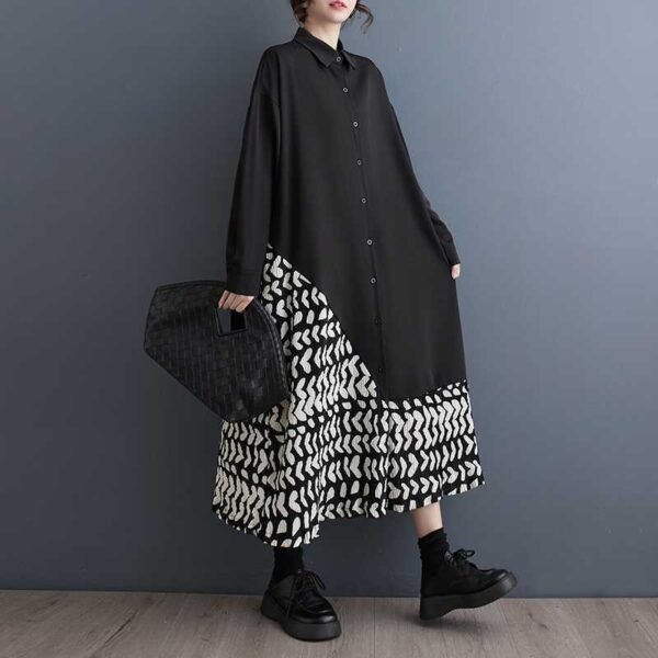 Loose Casual Print Patchwork Shirt Dress Minority Fashion - Image 6