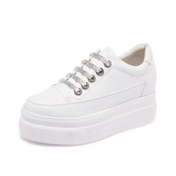 Genuine Leather Platform Versatile Casual Breathable White Muffin Height Increasing Insole Women's Board Shoes - Image 5