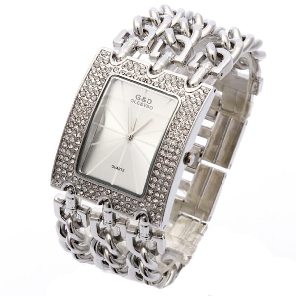 Women's Quartz Watch With Diamonds Three Links Gold And Rhinestones - Image 2