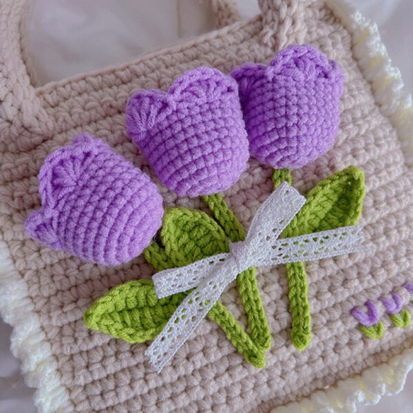 Add To Wish List Purple Tulip Wool Bag Hand Braided - Image 6