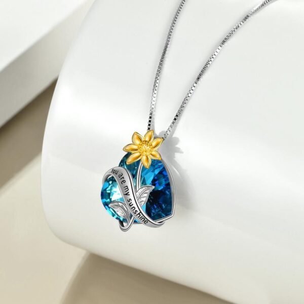 You Are My Sunshine Sunflower Pendant Necklace In Sterling Silver With Crystal - Image 3