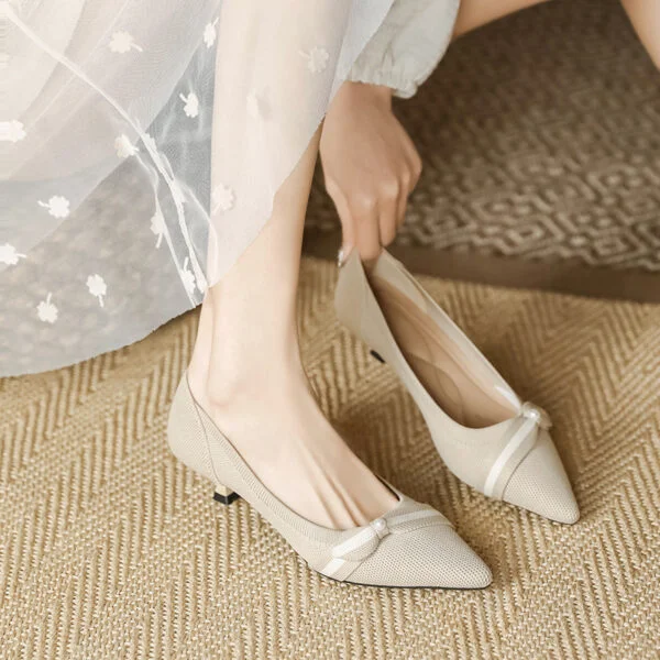 Woven Low-cut Pointed-toe Stilettos Knitted Shoes - Image 7