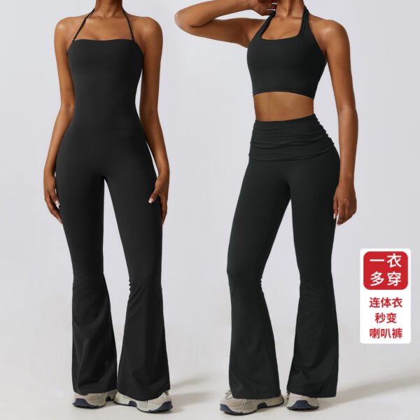 Women's Tight Yoga Jumpsuit Nude Feel Nylon Bell-bottom Pants - Image 10